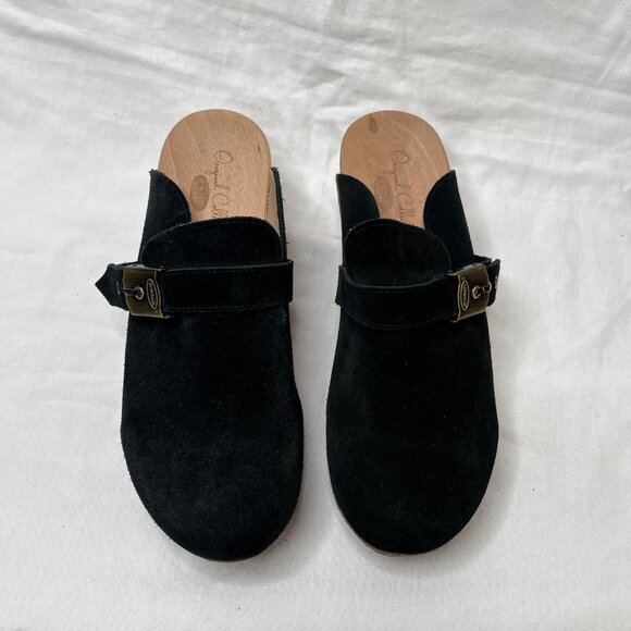 Dr Scholl's Original Collection Black Suede Wood Clog Mules  9 - Picture 4 of 10